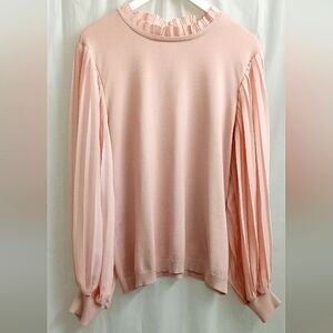 Adriana Papell Peach Coral Vintage Pleated Sleeves Blouse- Size: XL (1XL)
